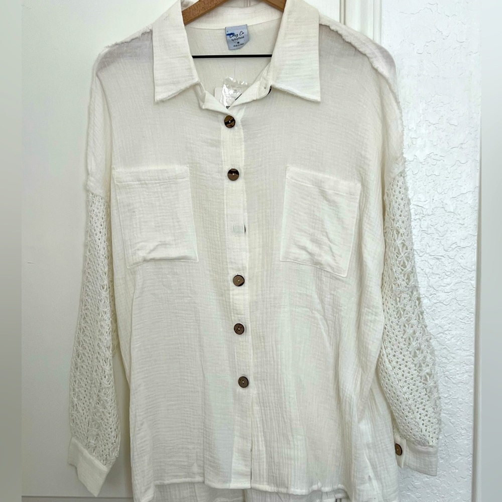 Texture Cotton Button-Up Shirt | L